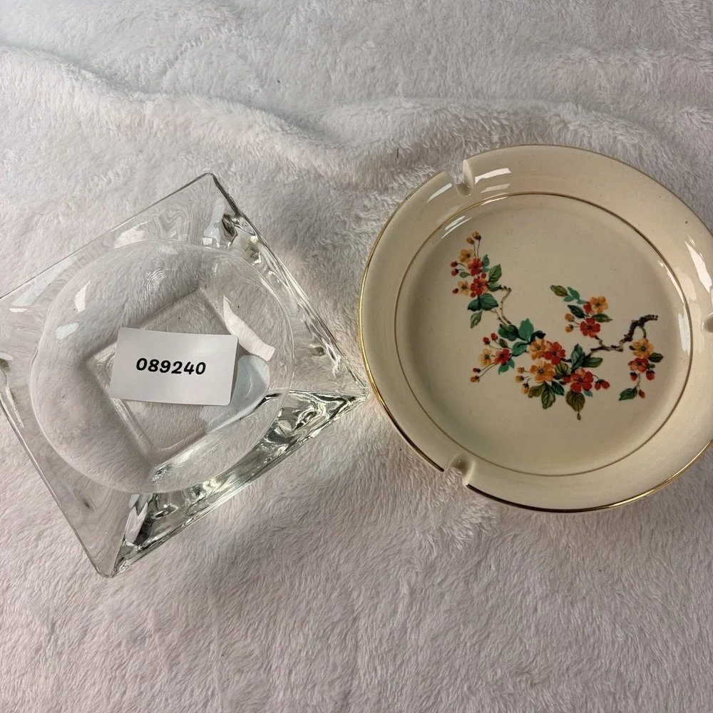 Vintage Ashtray Lot 2 Mid Century Modern Hyalyn Ceramic 118 Anchor Hocking Glass